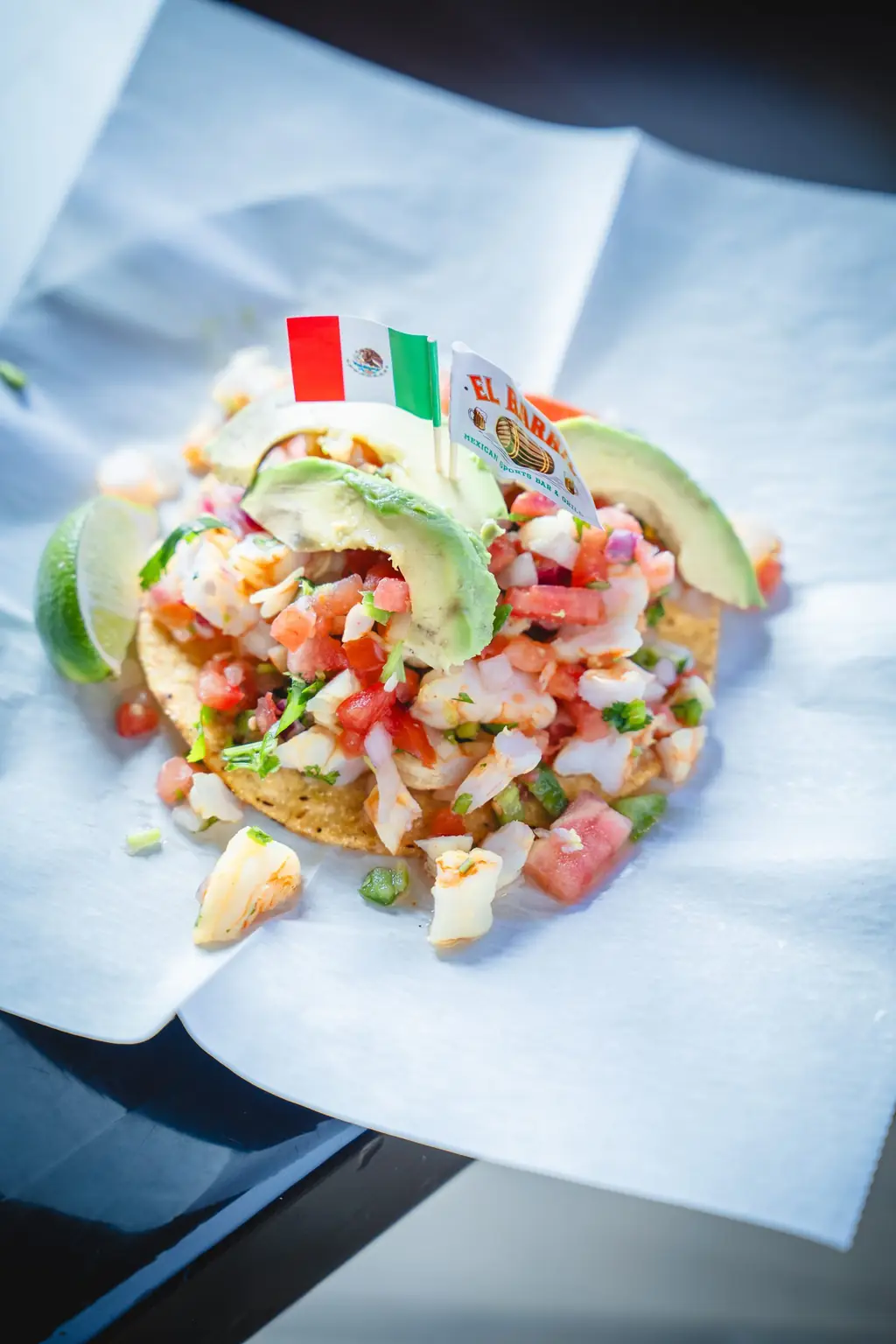 Ceviche tostada with avocado