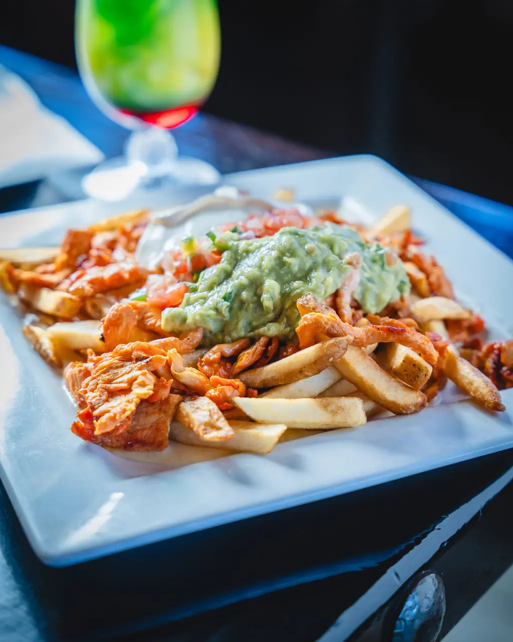 Papas Locas with chicken and guacamole