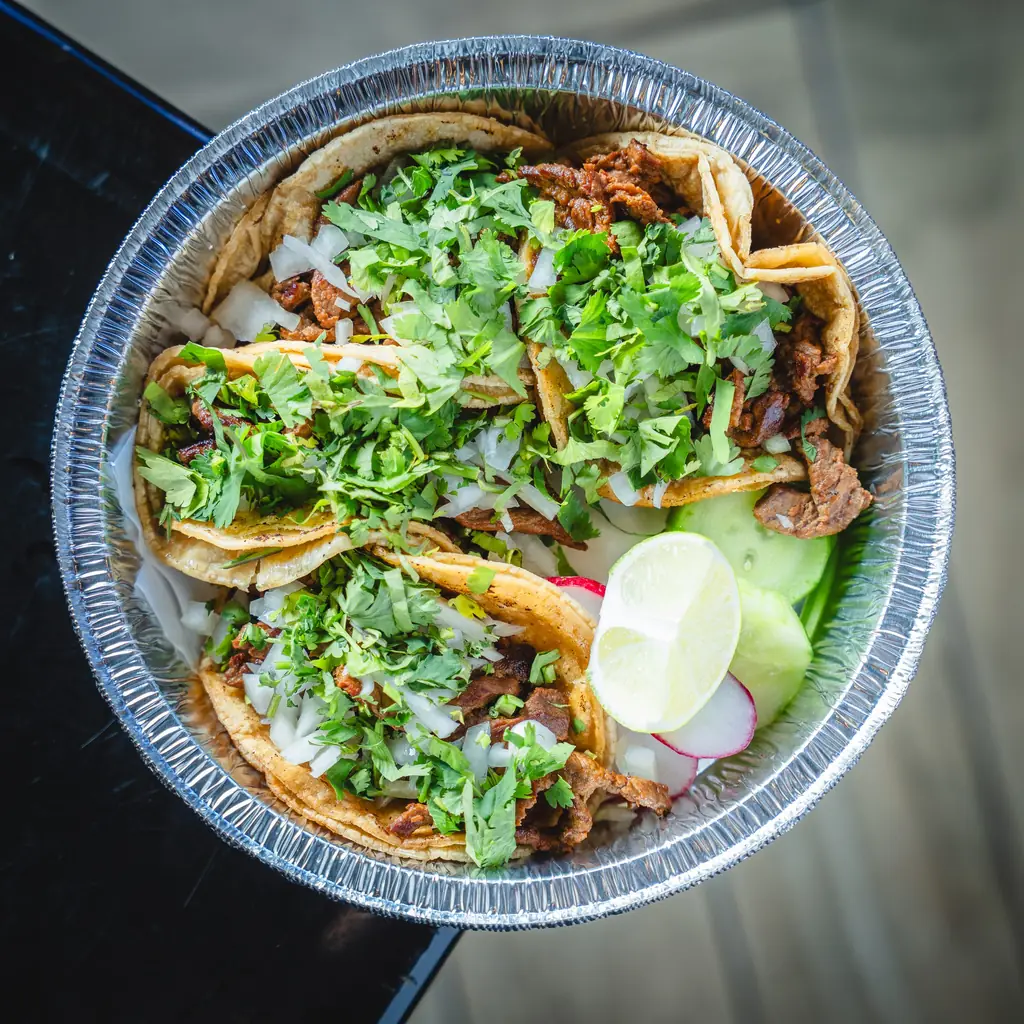 Tacos in a to-go tin